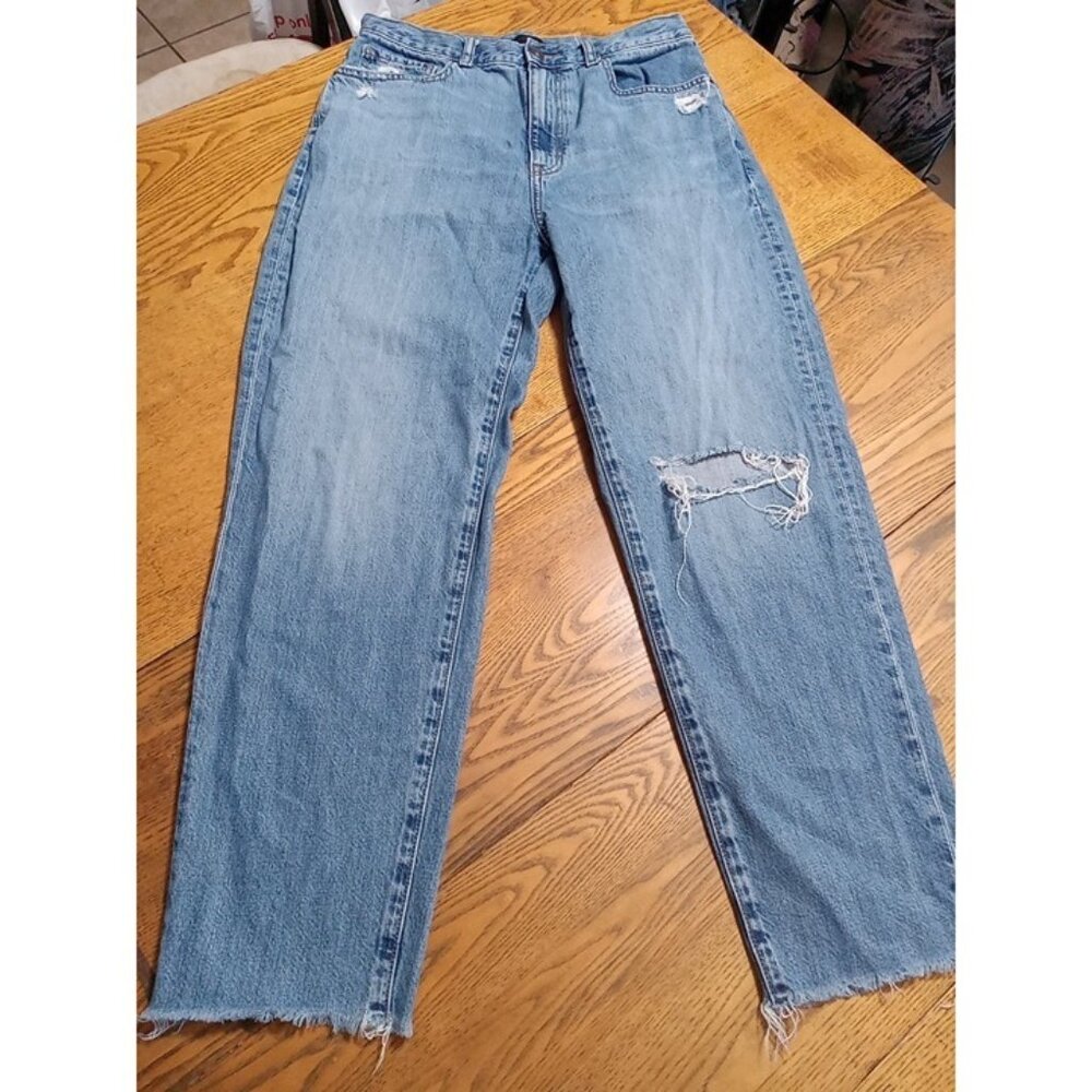 UNIQLO Jeans Womens 11 BLUE TAPERED RELAXED HIGH RISE Used Ripped Summer Winter